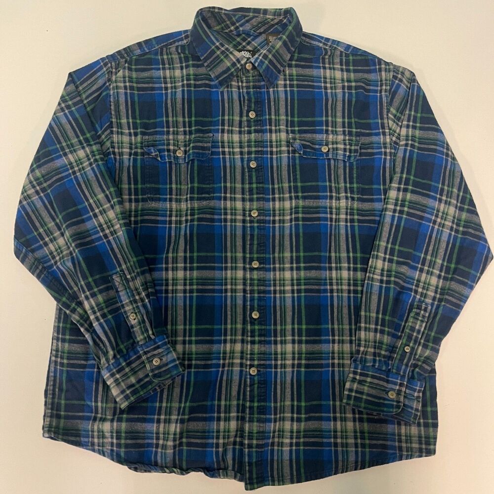 Timberland Flannel Shirt Mens XL Blue Green Plaid Long Sleeve Button Up Cotton